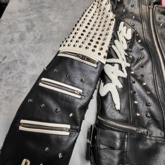 Azalea Wang Jacket Womens 2XL Black White Savages Studded Moto Biker Tiger Patch - Picture 6 of 12